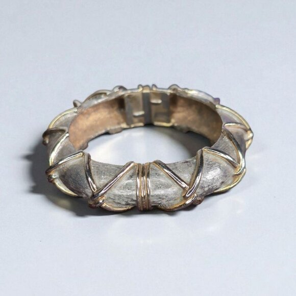 Vintage Cadoro Multitone Gold Tone & Silver Tone Hinged Bracelet Circa 1950s Sna - Picture 1 of 5